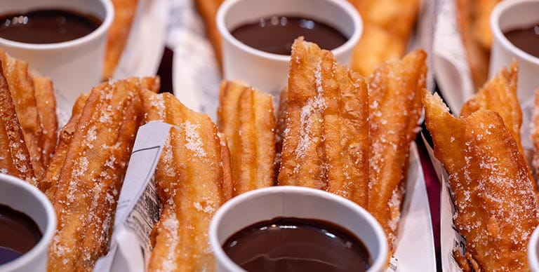 Spanish churros with chocolate sauce